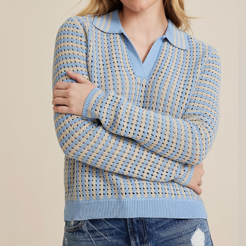 Maurices Blue and Cream V-Neck Sweater